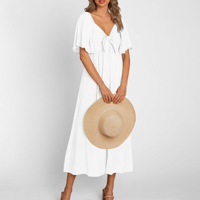 Lovskoo Summer Dress for Women 2024 Casual Short Sleeve Bow Tie V Neck Ruffle Midi Flowy Dresses White L - Walmart.com Lovskoo Summer Dress for Women 2024 Casual Short Sleeve Bow Tie V Neck Ruffle Midi Flowy Dresses White L - Walmart.com