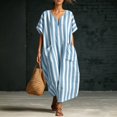 thumbnail image 2 of ZHOGXU Women's Dresses Summer Short Sleeve V Neck Striped Print Lightweight Comfortable Loose Fit Dress With Pockets For Casual Daily Wear,Blue,Xl, 2 of 4