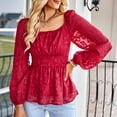 thumbnail image 2 of YYDGH Women's Square Neck Smocked Babydoll Tops Long Puff Sleeve Lace Blouse Floral Textured Shirts Red L, 2 of 8