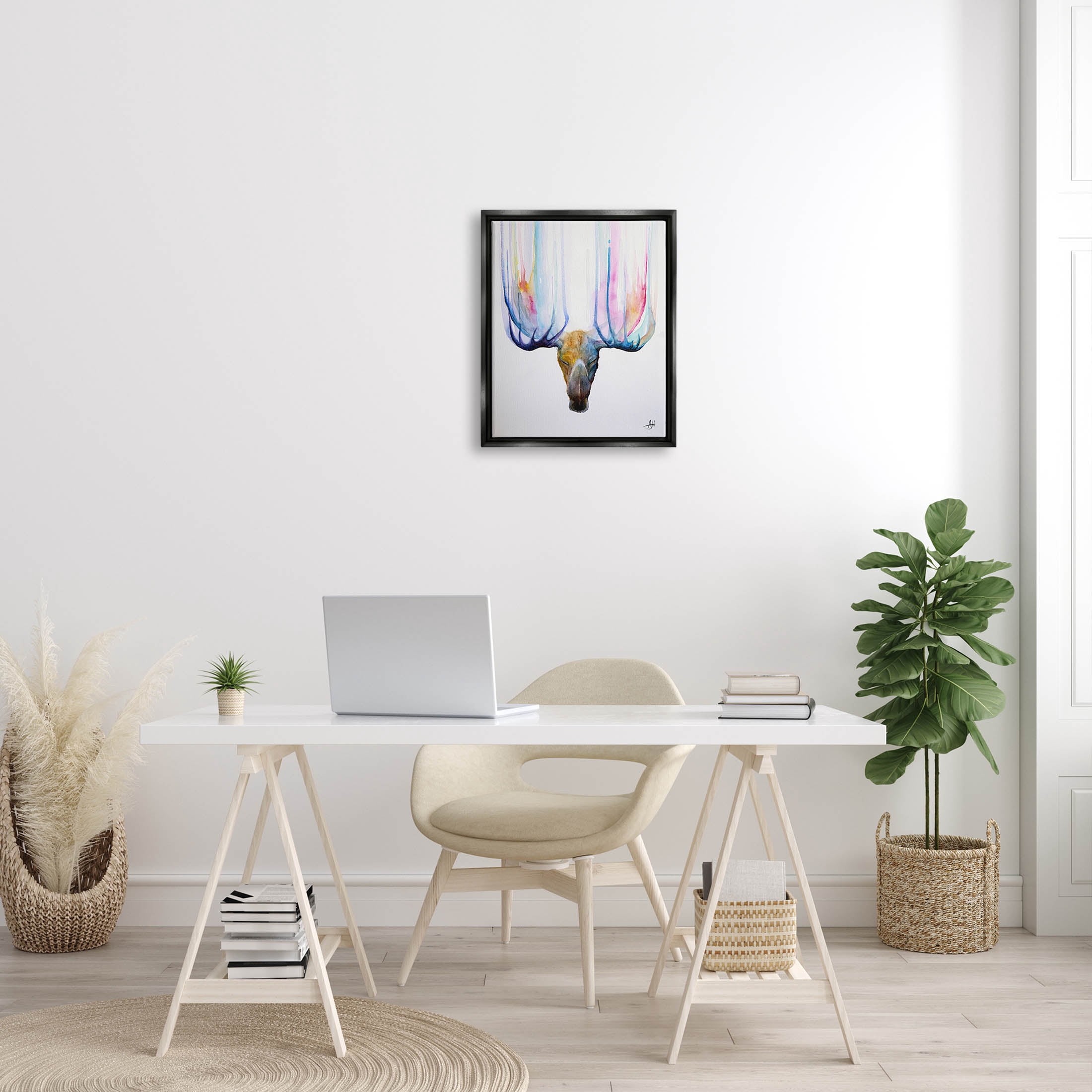 Antler Streaks Modern Deer Animals & Insects Graphic Art Jet Black Framed Art Print Wall Art