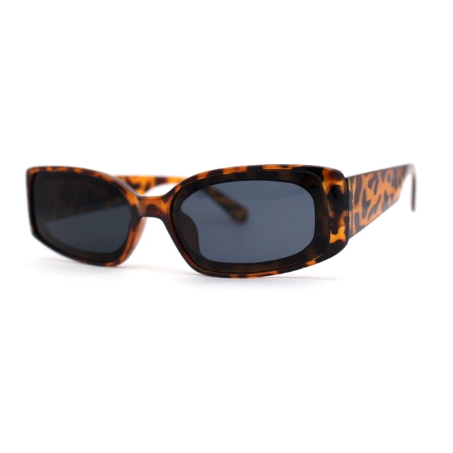 Lunettes de Soleil Rétro Rectangulaires Étroites pour Femmes avec Lentilles Encastrées Tortue Noir