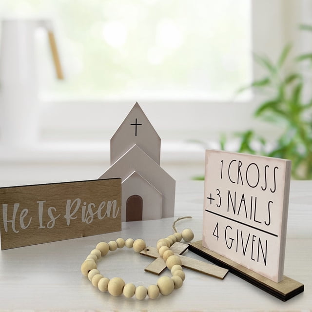 Easter Tiered Tray Decorations Set Wooden Sign Spring Table Decor Set of 3 for Home Office