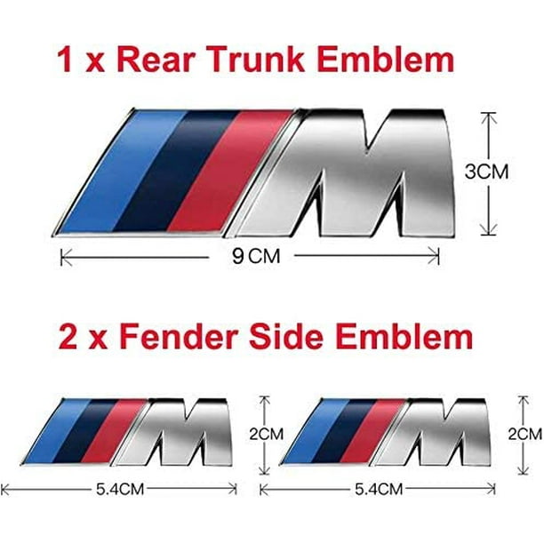 3pcs fit BMW M Power Badge Metal Tri Color Emblem Sticker,Car Rear Trunk  Fender Side Emblem Badge Decal Logo Compatible for All BMW Series 