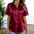 thumbnail image 5 of CIENVNSTG Womens Satin Silk Blouse Short Sleeve Lapel Collar Tops Lightweight Solid Color Button Down Shirts Work Business Dressy Outfits XXL, 5 of 7