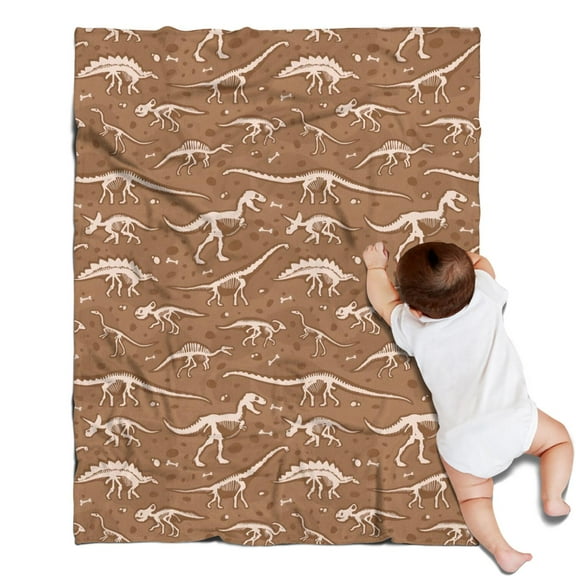 Brown White Dinosaurs Fossils Pattern Blanket,Comfortable Soft Lamb Wool Throw Blanket,All Season,Warm Lightweight Blankets for Sofa Bed Couch Living Room Chair,30"x40"