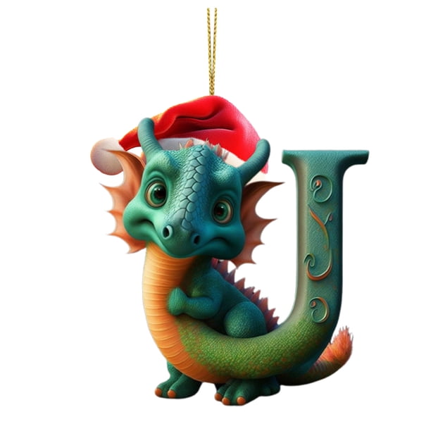 Decoraciones de Árbol de Navidad Colgante de Bebé de Dinosaurio Plano de Acrílico,Ornamento de Decoración Del Hogar de Árbol de Navidad de 26 Letras,Ornamentos de Árbol de Navidad Colgantes de Árbol L