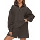 thumbnail image 2 of Puntoco Mujeres Casual Color Puro Cremallera Con Capucha Dos Piezas Pantalones Cortos Jersey Manga Larga Sudaderas Conjuntos Puntoco Puntoco-7040, 2 of 9