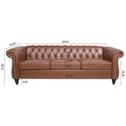 3 Seater Chesterfield Faux Leather Sofa, Button Tufted Couch With Nailhead Trim Rolled Arms for Living Room Office