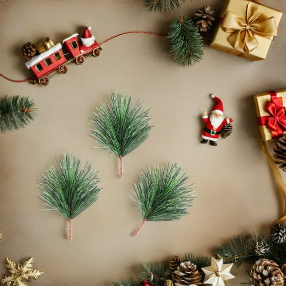 PTOOTP Artificial Christmas Pine Green PVC Picks 24 Pieces Holiday Home Decor Evergreen Branches
