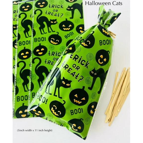 10 Black Cat Bags, Halloween Treats, Candy Bags, Party Favors, Large Cello Bags, Trick or Treat Sack, Fall Birthday, Cookie Bags, 5”x11”