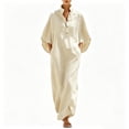 thumbnail image 2 of Hvogkswy Cotton Linen Dress for Women Solid Mock Neck Half Button Maxi Dresses Batwing Sleeve Pockets Loose Flowy Casual Summer Dresses, 2 of 9