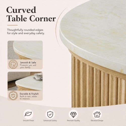 47.2" Oval Fluted Lift Top Coffee Table, Gas Spring Lift Tabletop Dining Table with Hidden Compartment & Open Storage Shelf, for Living Room, Home Office, Oak