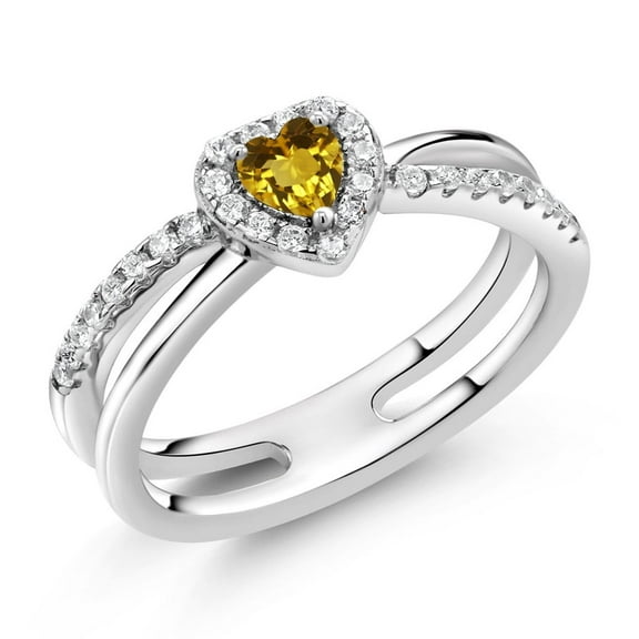 Gem Stone King 0.51 Ct Heart Shape Yellow Citrine 925 Sterling Silver Ring (Size 9)