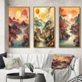 thumbnail image 1 of Designart "Dramatic Sunset Over Mountain Peaks III" Japon Landscape Framed Wall Art Set Of 3 - Red Landscape Japon Frame Canvas Set For Living Room Decor, 1 of 6
