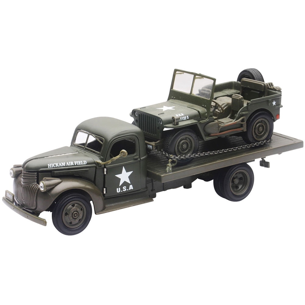 Newray G-SCALE 1/32 1941 Chevy Military Flatbed Truck & Willys Jeep Diecast NEW 