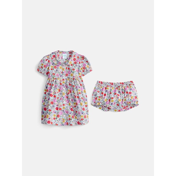 Wonder Nation Baby Girls Dress with Puff Sleeves and Shorts Set, 2 Piece, Sizes 0/3M-24M