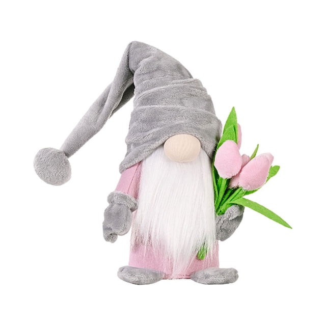 Muñeco de peluche de gnomo para el día de la madre, adorno artesanal con ramo de tulipán, regalo para el hogar