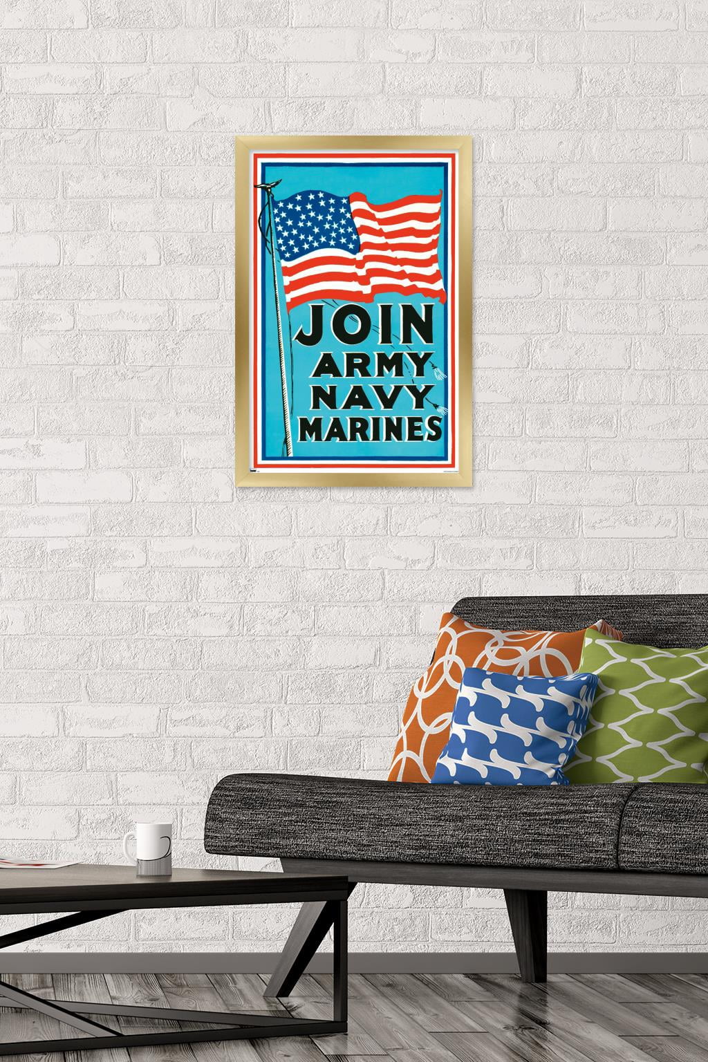 Join Army Navy Marines Wall Poster, 14.725" x 22.375" Framed