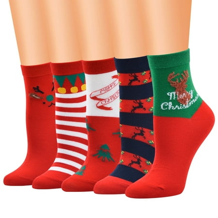 

5Pairs Novelty Christmas Gifts Socks Holiday Warm Soft Cotton Socks Set for Christmas Gift