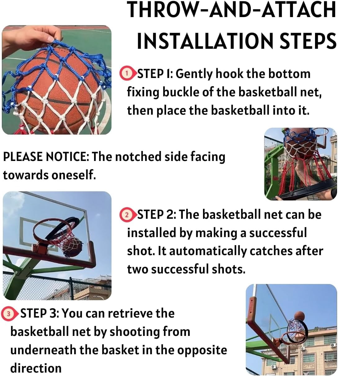 Portable Basketball Net – Easy Install Throw-and-Attach System for Rimless Hoops, Durable & Lightweight Design for Indoor/Outdoor Play