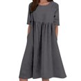 thumbnail image 1 of HXWCHs Robe en Denim pour Femme, Mélange de Lin, Robe Décontractée à Manches Courtes avec Poches Latérales GY2 XXXXXL, 1 of 5