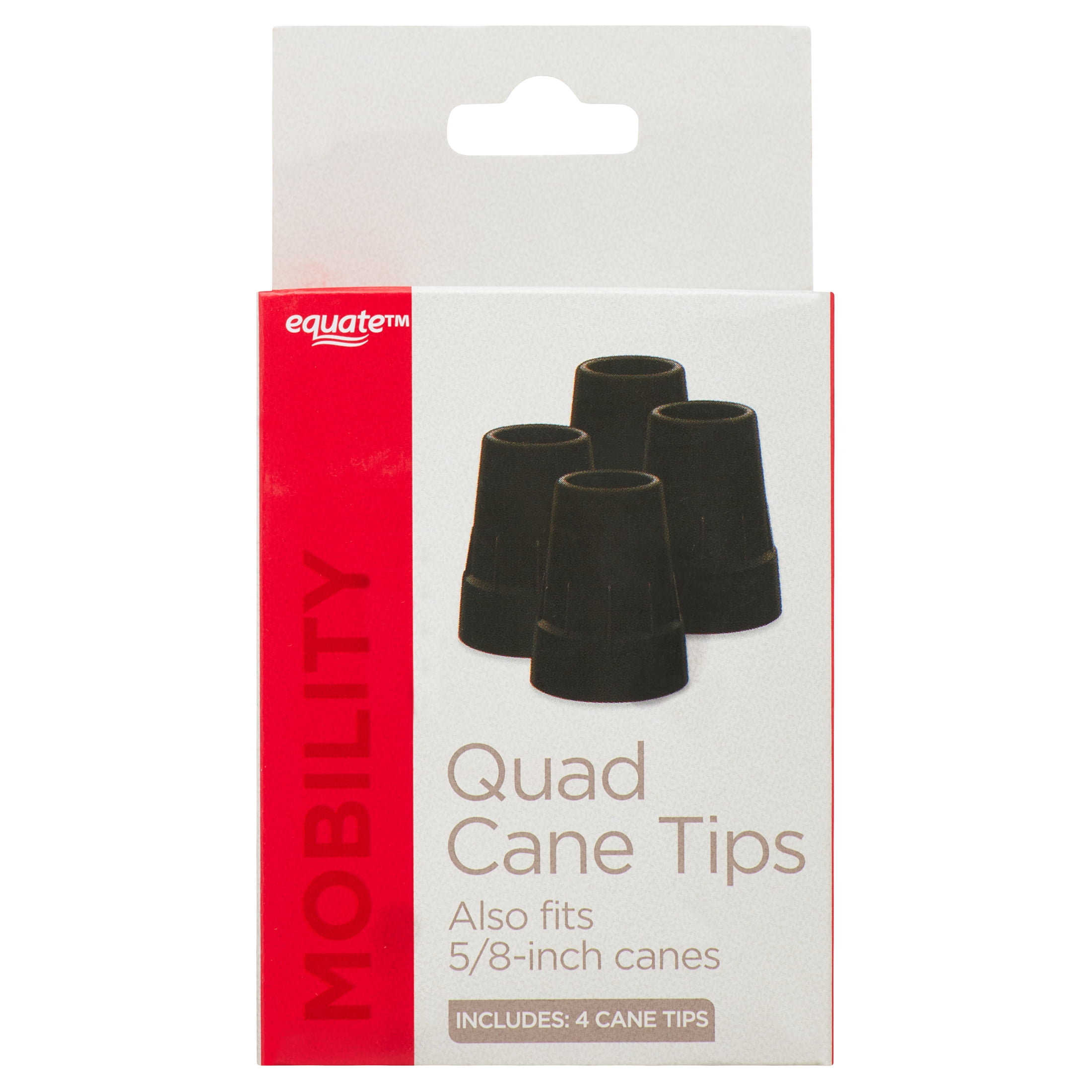 Equate Rubber Quad Cane Tips, Black, 4 Count