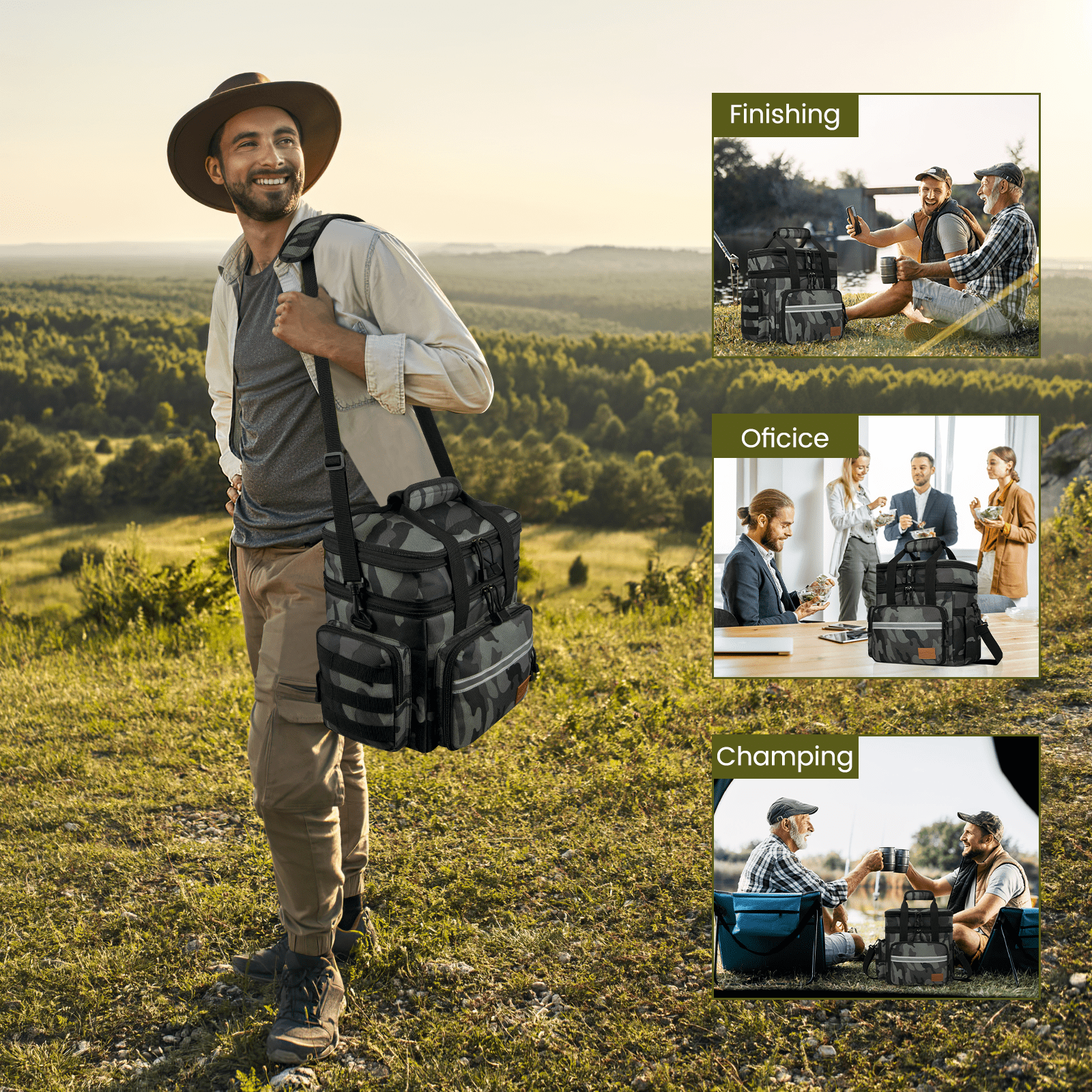 Expandable Insulated Lunch Bag with Leakproof Design - 24 Can Capacity, Double Deck Cooler Box with Adjustable Shoulder Strap & Side Pockets for Men & Women - Durable for Work, Travel, Outdoor