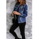 thumbnail image 4 of ABPHQTO Chaqueta vaquera desgastada con botones y dobladillo sin rematar con solapa azul de mujer, 4 of 5