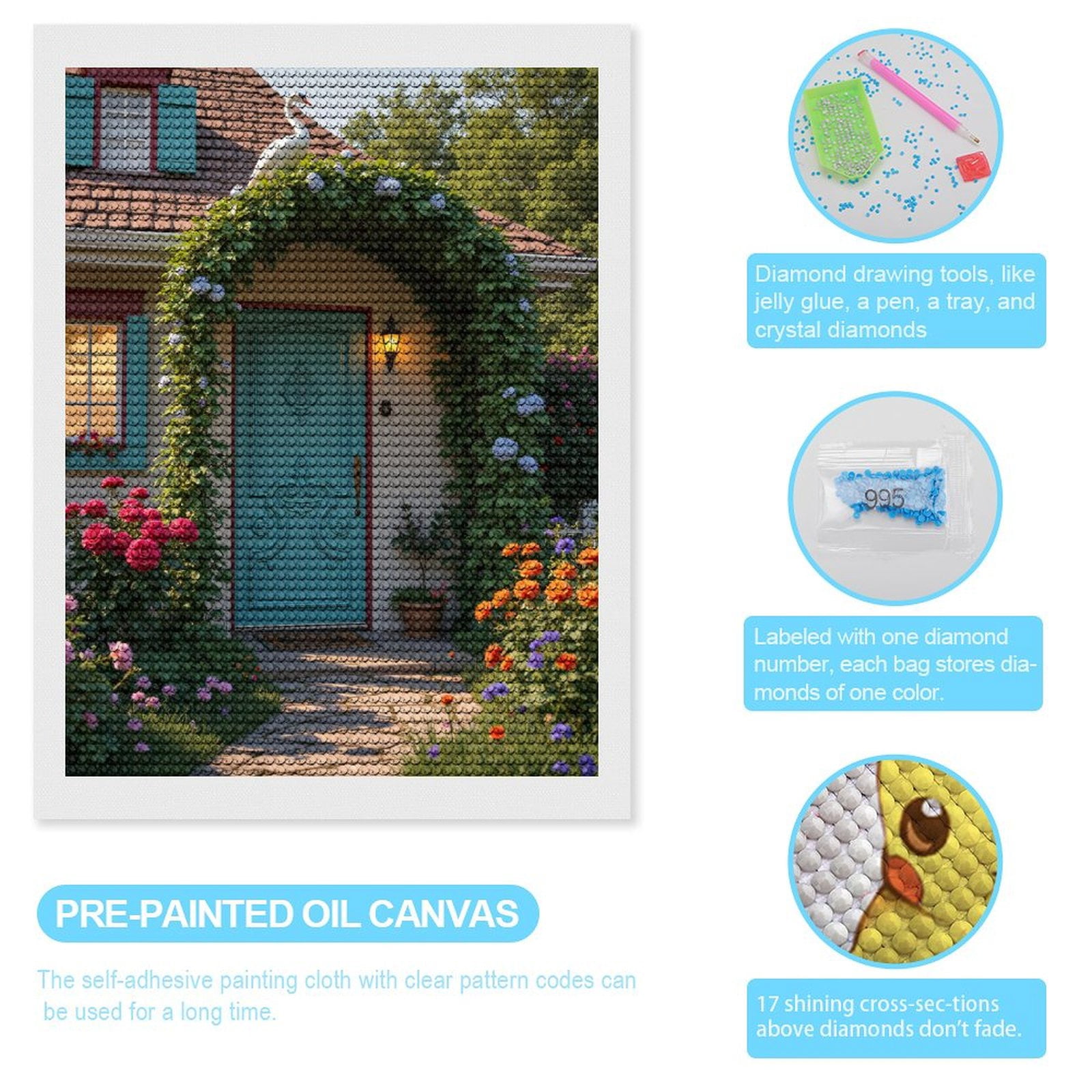 Diamond Art Kits for Adults, Garden Arch Vibrant Flowers Swan Door 5D Diamond Painting Kits for Adults Beginners, DIY Full Drill Diamond Painting, Gem Art and Crafts 12x16