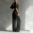 thumbnail image 5 of JULMCOMO Jumpsuits for Women Deep V Neck Cold Shoulder Casual Rompers Half Sleeve Cinched Waist Wide Leg Summer Jumpsuit with Pockets Black XL, 5 of 5