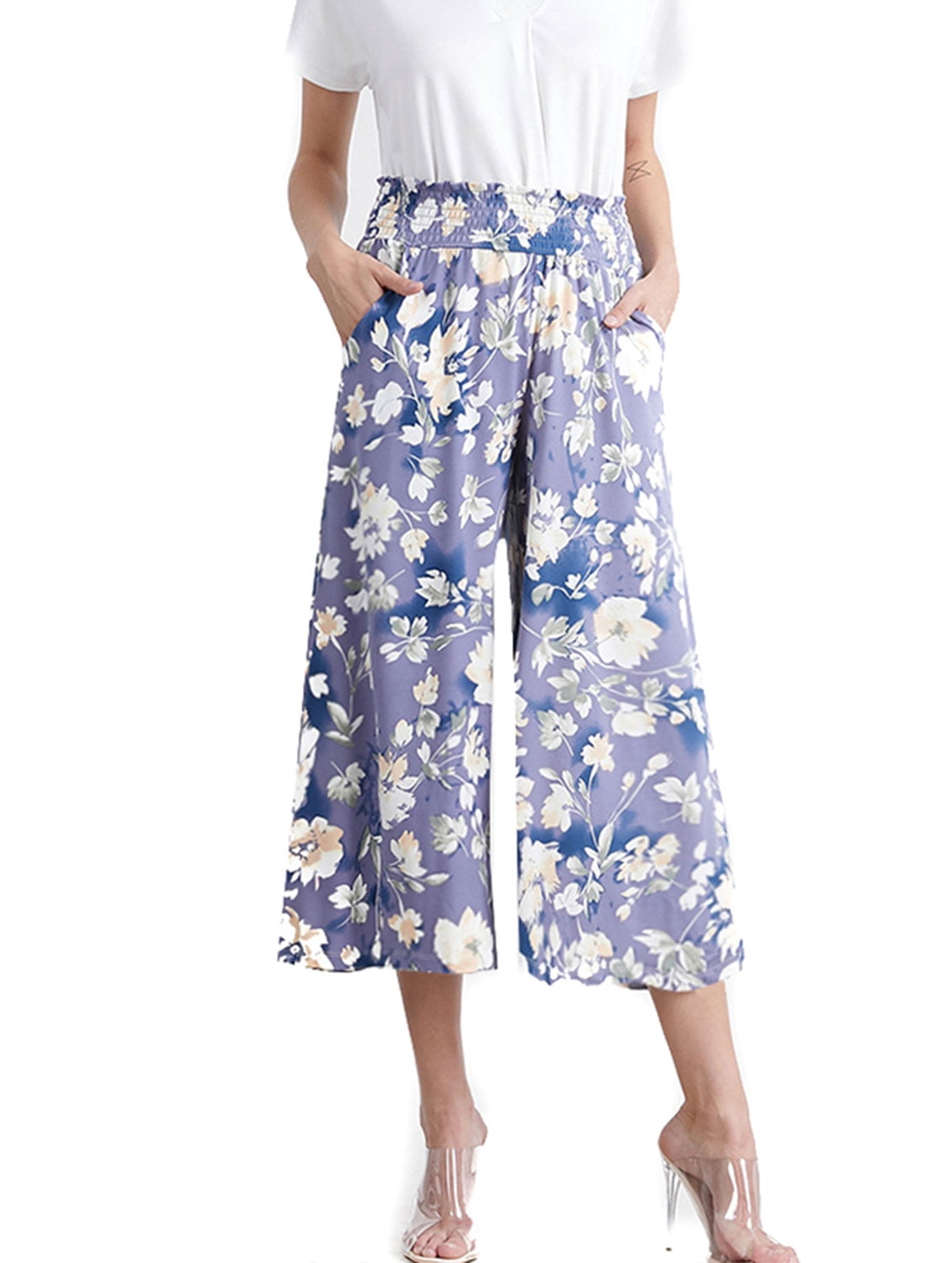 Smocked Waist Bend Gaucho Pants 