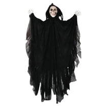 47 1/4" Animated Hanging Skeleton Reaper with Black Cloak Halloween Decoration