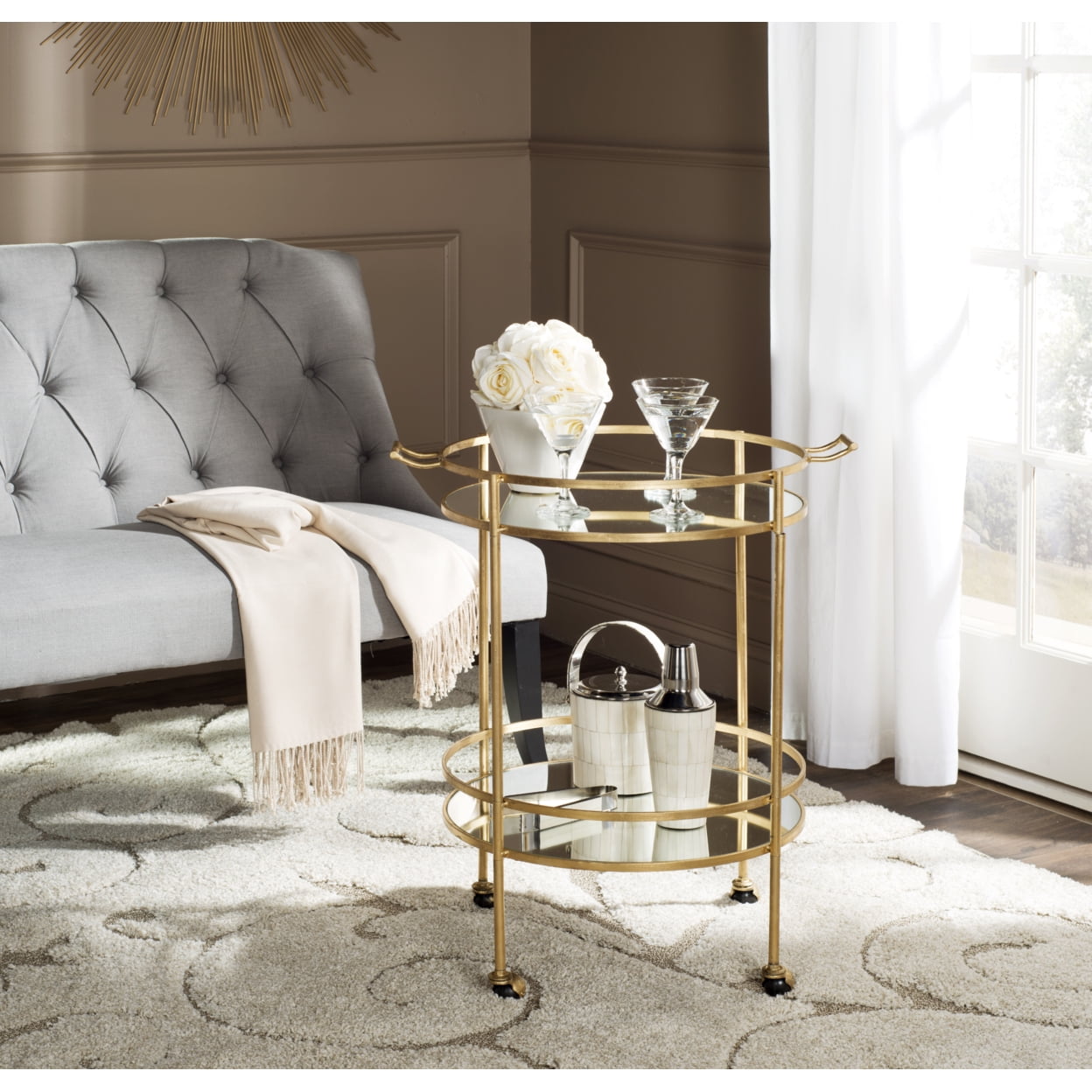 SAFAVIEH Aurelius 3-Tier Bar Cart with Handle and Casters, Gold