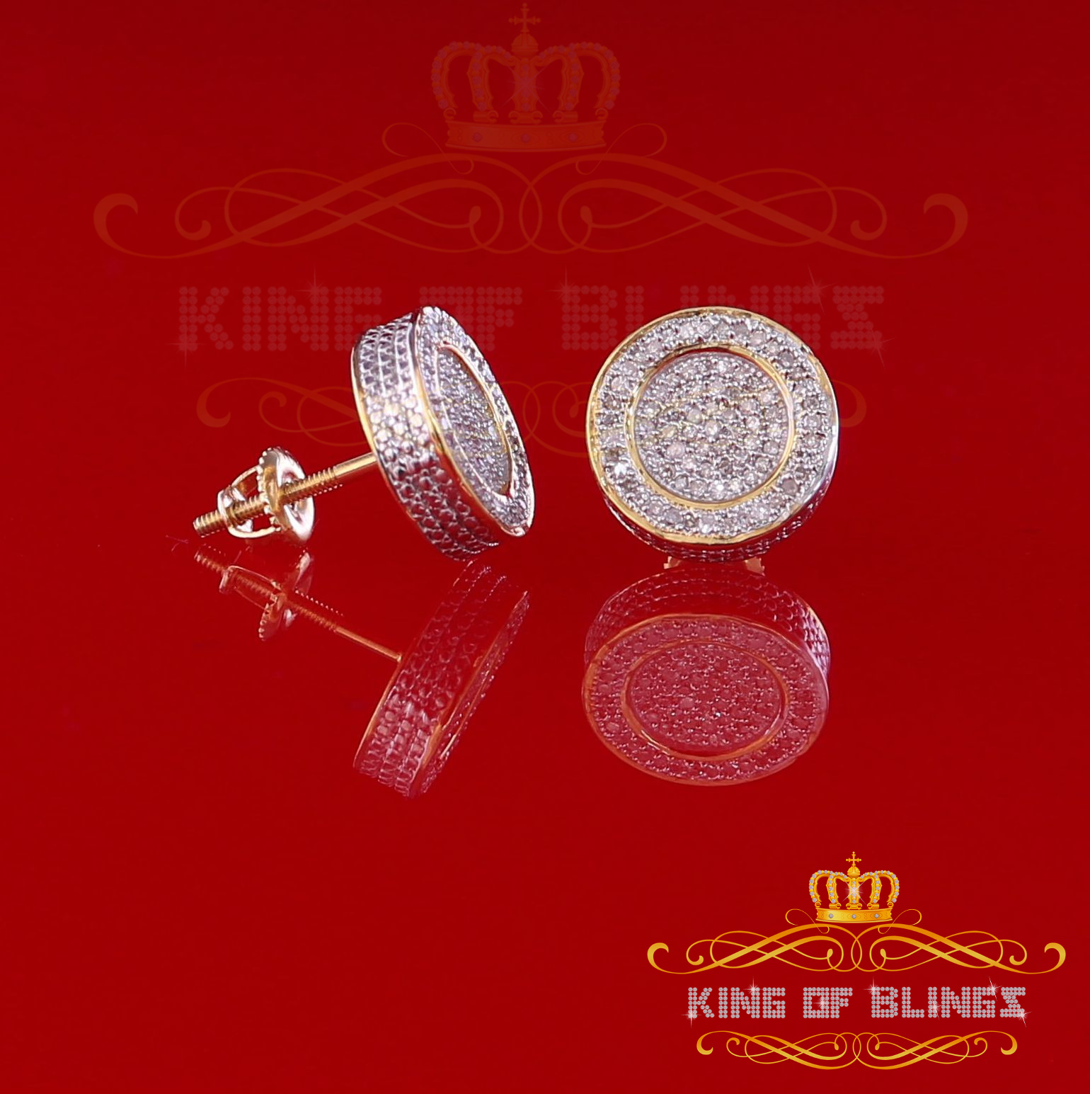 King of Bling's 10K Real Yellow Gold Real Diamond 0.50CT Men's/Women's Round Stud Micro Earring