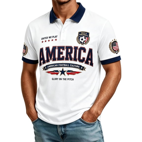Zimjoy Men's USA Soccer Jersey Polo Shirts 2026 Country Team Short Sleeve Henley Fan International Football Polo Shirt Retro Streetwear Top Red L