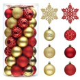 thumbnail image 3 of Gold Red Christmas Ball Ornaments Set 50 Count 2.4 Inch Shatterproof Tree Decor, 3 of 8