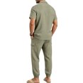 thumbnail image 7 of hotojiny Mens Summer 2 Piece Set Button Collared Short Sleeve Golf Shirt Cinch Bottoms Cargo Pants Walking Casual Outfits(Army Green,X-Large), 7 of 7