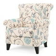 thumbnail image 3 of Noble House Greggory White and Blue Floral Fabric Tufted Chair, 3 of 14