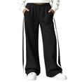 thumbnail image 2 of Kids Side White Stripe Wide Leg Sweatpants Elastic Waist Loose Casual Track Pants With Pockets For Boys And Girls, 2 of 9