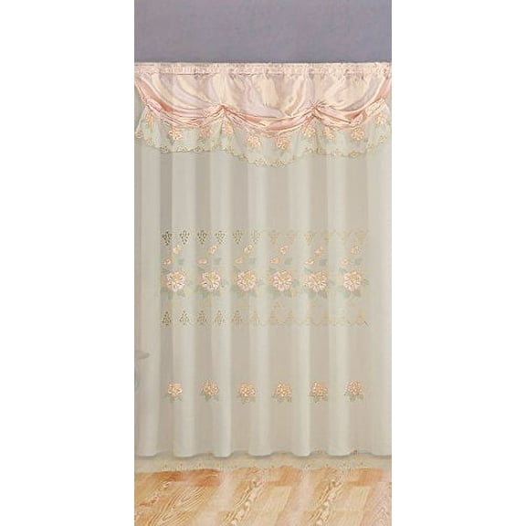 Peach Pink Room Decor Embroidery Sheer Valence Window Curtain Drapes 60x90 18" (1, Peach Pink Curtain)