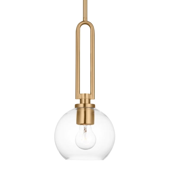 Open Box Generation Lighting Codyn 1-Light Satin Brass Statement Mini Pendant Light with Clear Glass Shade