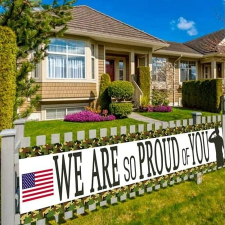 Camouflage We Are So Proud Of You Backdrop Banner,Veterans Day Memorial Day Independence Day Deployment Returning Back Military Army Retirement Party Decor