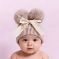 thumbnail image 2 of AJGRHE Kids Knitting Woolen Hat Winter Warm Double Pompom Beanie Cap with BowWinter Knitted Cap For And Toddlers With Thick Warm Soft Yarn For Cold Weather Beige 6-36 Month, 2 of 4