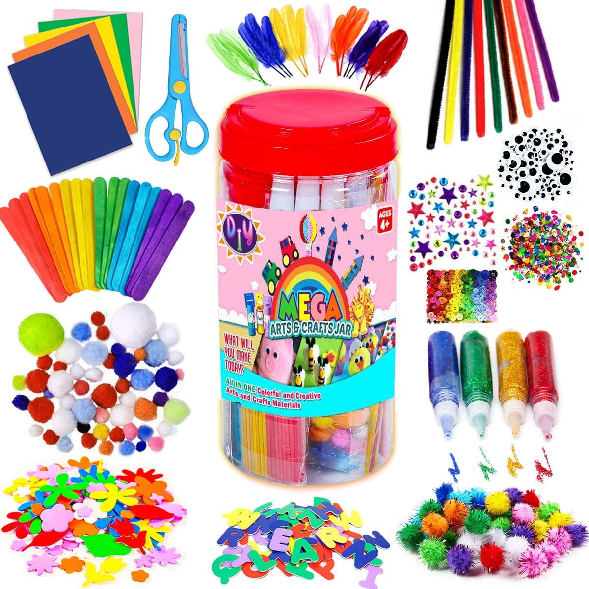 Arts and Crafts Supplies for Kids, Craft Art Supply Jar 