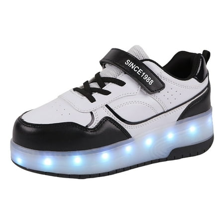 Futezty Unisex-Child Leather Lightweight Breathable Knit Athletic Running Sneakers for Kids Shoes for Boys Girls(Black 3.5 Big Kids)