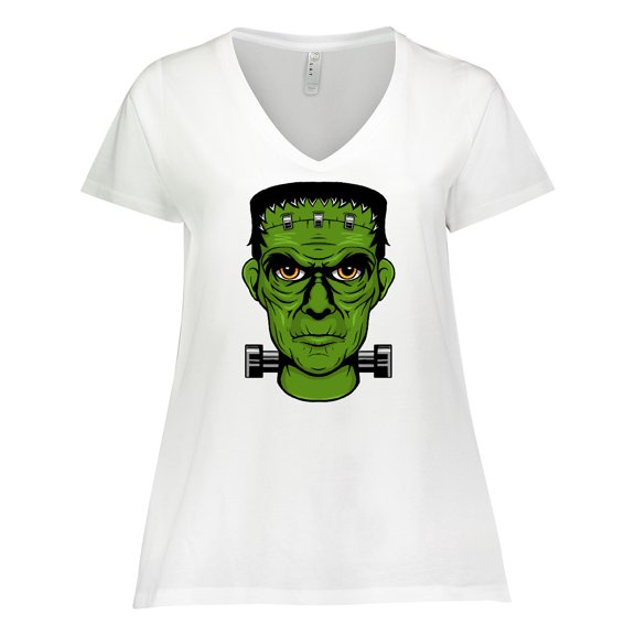 Inktastic Halloween Frankenstein Head Women's Plus Size V-Neck T-Shirt