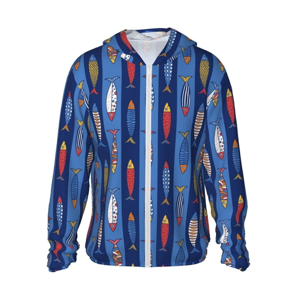 Fotbe Cute Fish Chaqueta con Protección Solar UPF 50+ para Hombre y Mujer, Camisa con Capucha y Bolsillos-XX-Large