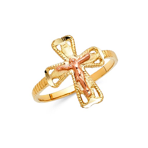 FB Jewels 14K White and Yellow Gold Two Tone Cross Crucifix Ring Size 5.5