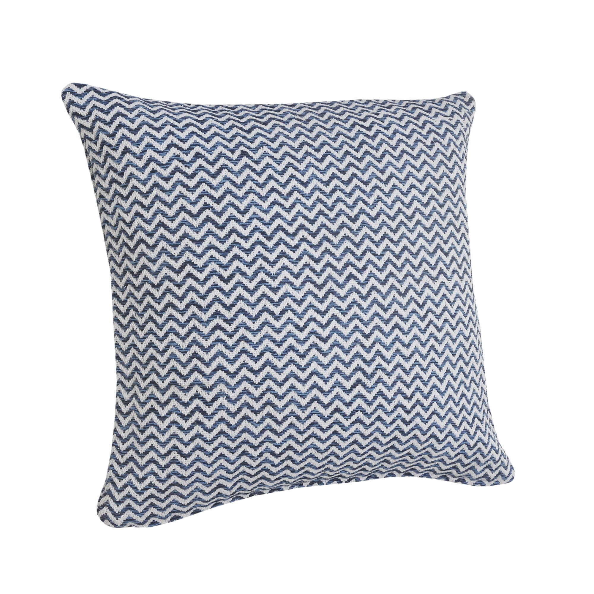Laddha Home Designs Handwoven Over Tufted Chevron Cotton Throw Pillow Cover - 22" - Blue and White