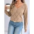 thumbnail image 3 of Women'S Crochet Sweater Top Hollow Out Long Sleeve Pullover Tops Fall Outfits Fashion Khaki M, 3 of 8